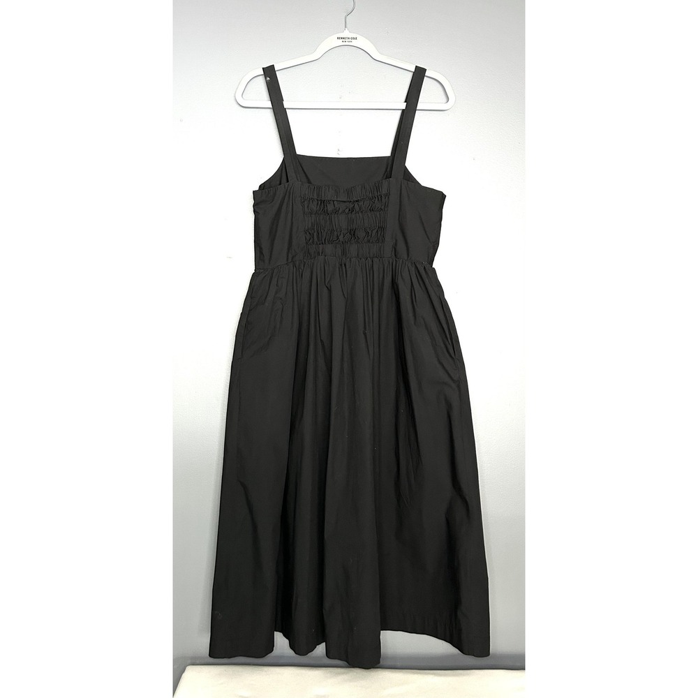 A New Day Dress Womens L Black Square Neck Smocked Midi Sundress Pockets Cotton - Picture 5 of 15